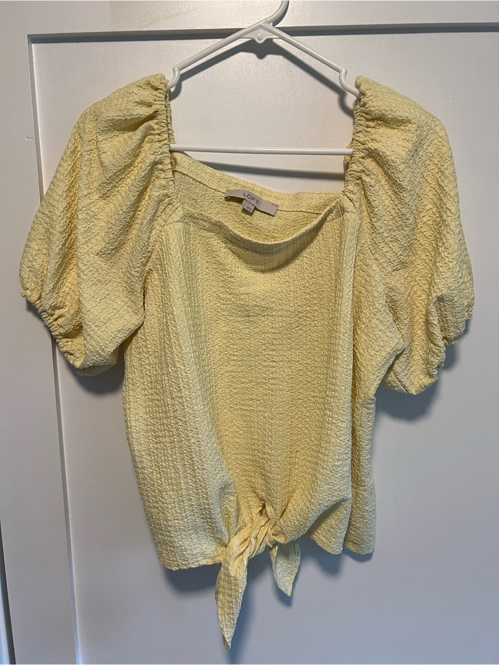 LOFT Pale Yellow Puff-Sleeve Tie-Front Blouse
